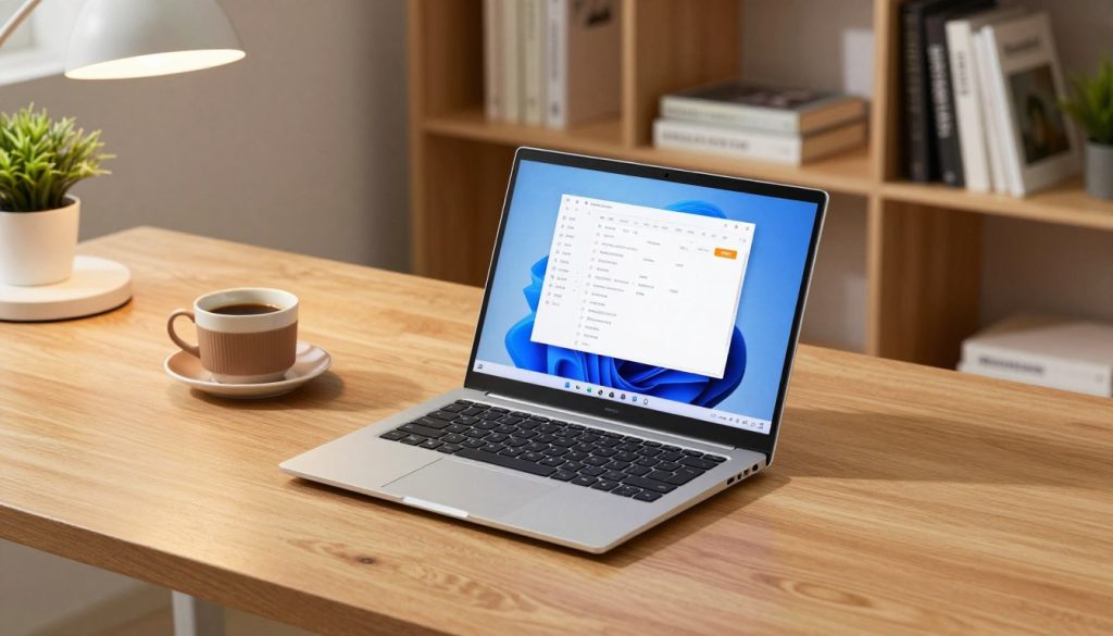A sleek Microsoft Surface Laptop Studio 2 sits prominently on a clean, modern wooden desk in an office setting. The laptop is open, showcasing its vibrant display, which demonstrates a productivity application. To the left, a stylish coffee cup adds a touch of warmth, while a minimalist desk lamp with a soft glow illuminates the scene. In the background, an organized bookshelf filled with business books and a small, green plant enhances the atmosphere. The lighting is bright and inviting, suggesting a productive work environment. Capture the image from a slightly elevated angle, focusing on the laptop's unique design and features. The overall mood is professional and inspiring, perfect for showcasing the future of productivity technology. No people or text elements in the image. A sleek Microsoft Surface Laptop Studio 2 sits prominently on a clean, modern wooden desk in an office setting. The laptop is open, showcasing its vibrant display, which demonstrates a productivity application. To the left, a stylish coffee cup adds a touch of warmth, while a minimalist desk lamp with a soft glow illuminates the scene. In the background, an organized bookshelf filled with business books and a small, green plant enhances the atmosphere. The lighting is bright and inviting, suggesting a productive work environment. Capture the image from a slightly elevated angle, focusing on the laptop's unique design and features. The overall mood is professional and inspiring, perfect for showcasing the future of productivity technology. No people or text elements in the image.