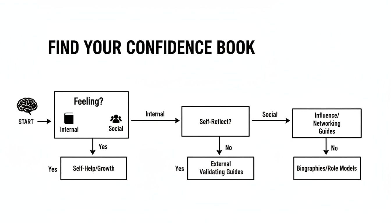 A flowchart guiding users to find confidence books based on internal or social feelings and self-reflection.